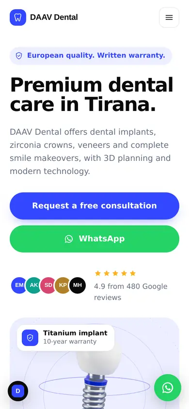 DAAV Dental clinic website template on a phone
