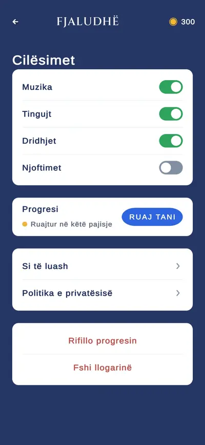 Fjaludhë: settings